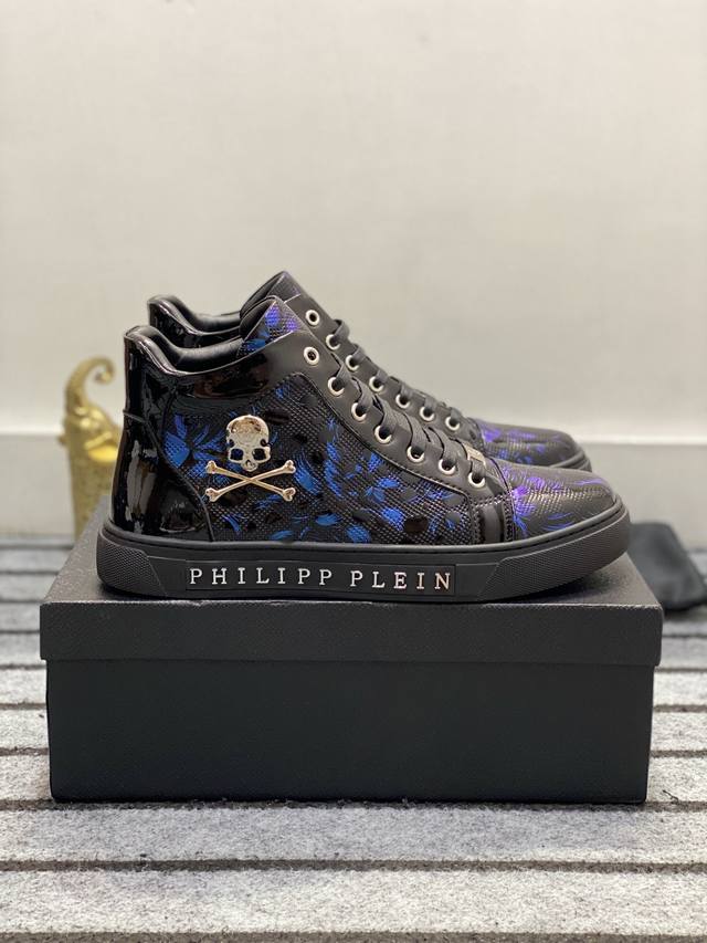 Philipp Plein-菲利普普来因 Philipp Plein 菲利普普来因 高帮男鞋高端品牌 官网1比1 鞋面采用漆皮羊皮内里 原版五金配件 独家新款