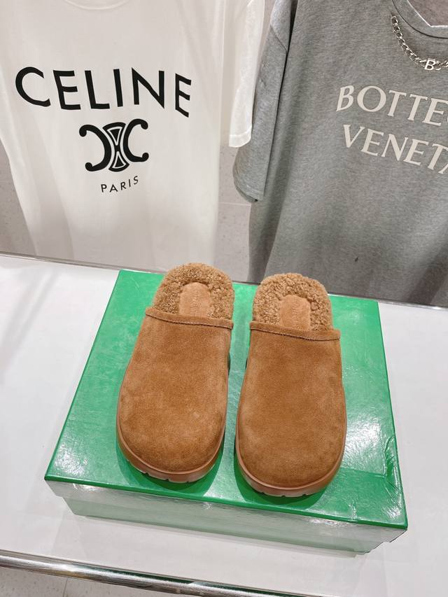 高版本出厂 Bottega VenetxBv2023Ss最新厚底毛毛拖鞋 舒适保暖度极高 内里 进口羊卷毛 鞋面 进口高丝光牛反绒 大底 Tpu发泡大底 码数