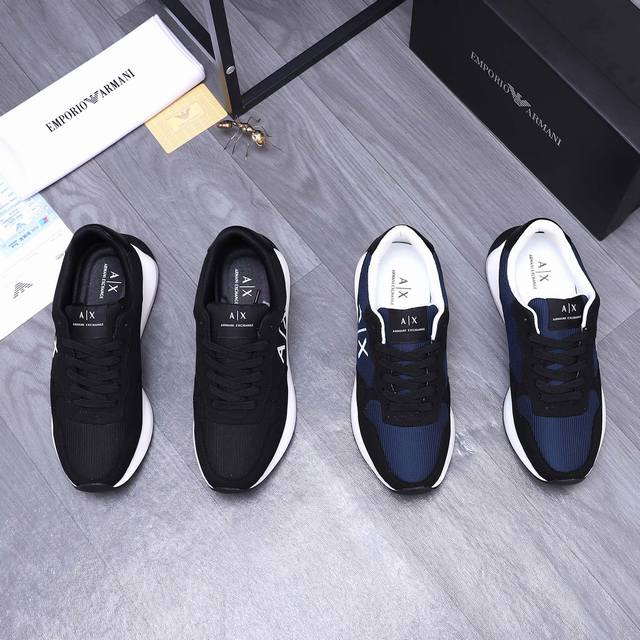 商品商标：Armani 阿玛尼 休闲鞋 正码码数: 38-44 商品材料：精选牛皮拼接鞋面 透气网内里 橡胶防滑大底