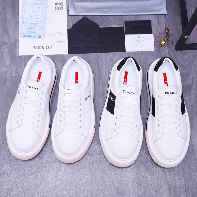 商品商标：Prada 普拉达 休闲鞋 正码码数: 38-44 商品材料：精选 头层牛皮鞋面 牛皮内里原版大底