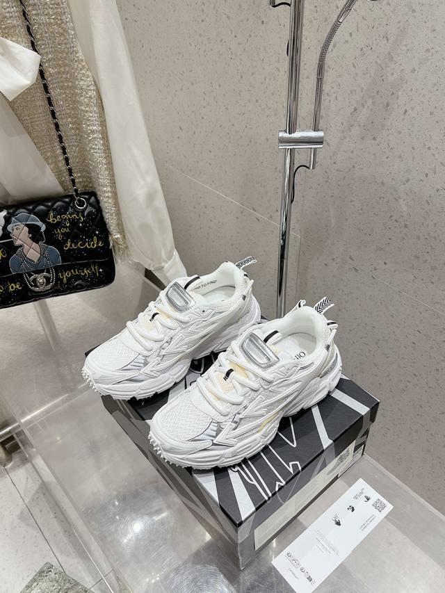 Off-White 2024Ss新款 Be Rightback系列情侣款复古厚底网面拼色跑鞋休闲运动鞋 顶级版本原版购入开发做货 面料：原版进口科技面料+网面 - 点击图像关闭