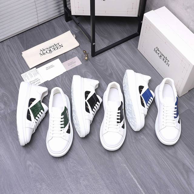 商品商标：Alexander McQueen 麦昆 休闲鞋正码码数: 38-44 商品材料：精选 头层牛皮拼接鞋面 水染羊皮内里 原版大底 - 点击图像关闭