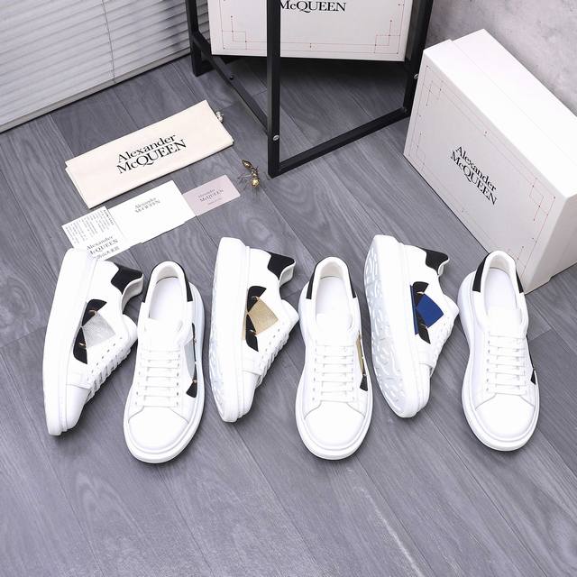 商品商标：Alexander McQueen 麦昆 休闲鞋正码码数: 38-44 商品材料：精选 头层牛皮拼接鞋面 水染羊皮内里 原版大底