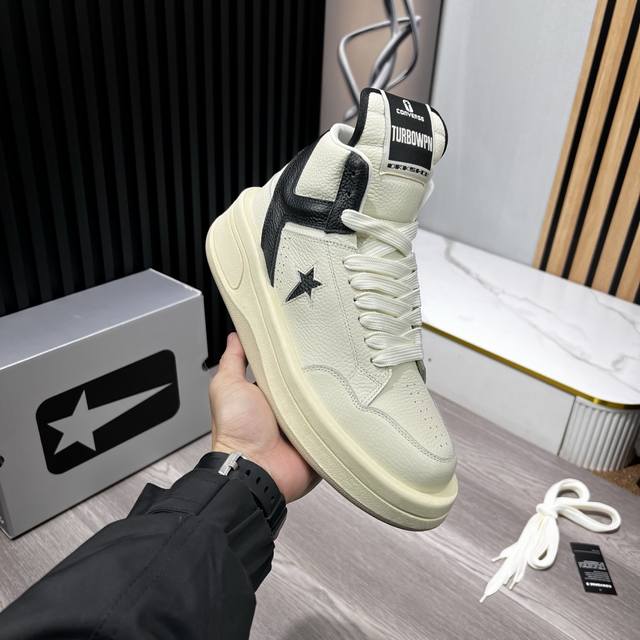 匡威新款情侣装高帮运动鞋Rick Owens DRKSHDW x Converse Turbodrk Weapon联名款，最新時尚高帮蓝球鞋，潮流百搭之款，鞋面