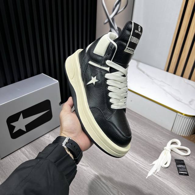 匡威新款情侣装高帮运动鞋Rick Owens DRKSHDW x Converse Turbodrk Weapon联名款，最新時尚高帮蓝球鞋，潮流百搭之款，鞋面