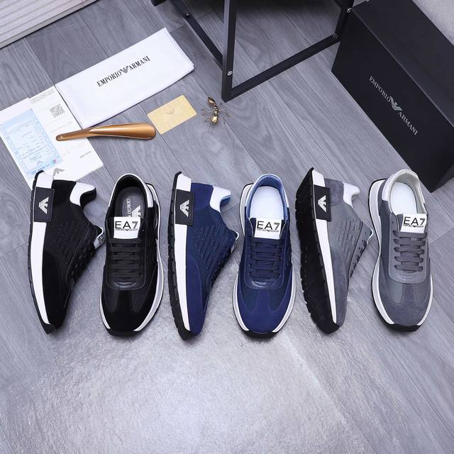 商品商标：Armani 阿玛尼 休闲鞋正码码数: 38-44商品材料：牛皮拼接鞋面 透气内里 橡胶大底